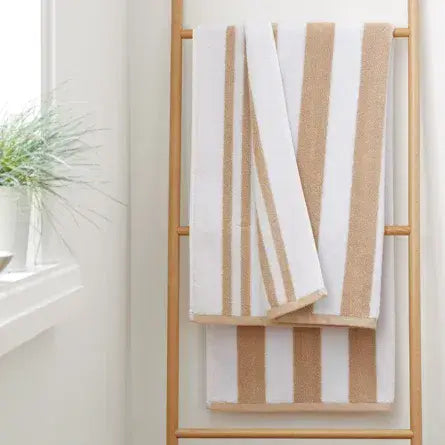 Bianca Reversible Stripe Jacqual Towels | Natural