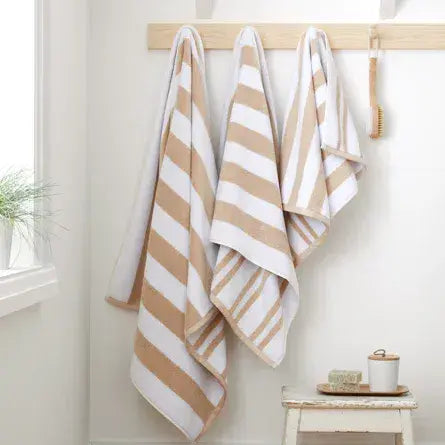 Bianca Reversible Stripe Jacqual Towels | Natural