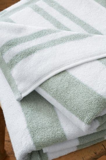 Bianca Reversible Stripe Jacqual Towels | Sage