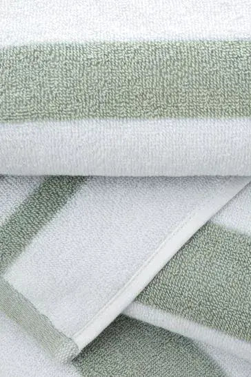 Bianca Reversible Stripe Jacqual Towels | Sage