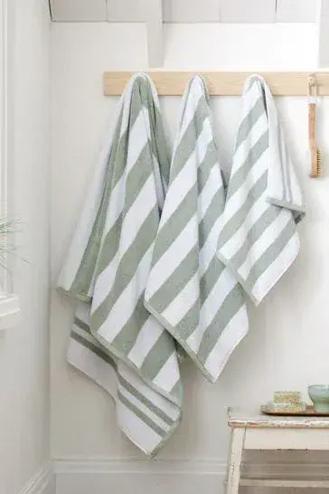 Bianca Reversible Stripe Jacqual Towels | Sage