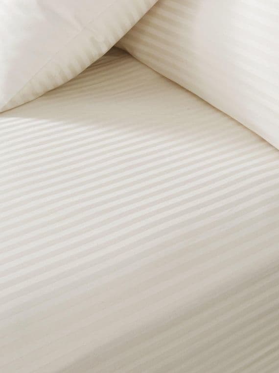 Bianca Satin Stripe 300TC Fitted Sheet | Natural