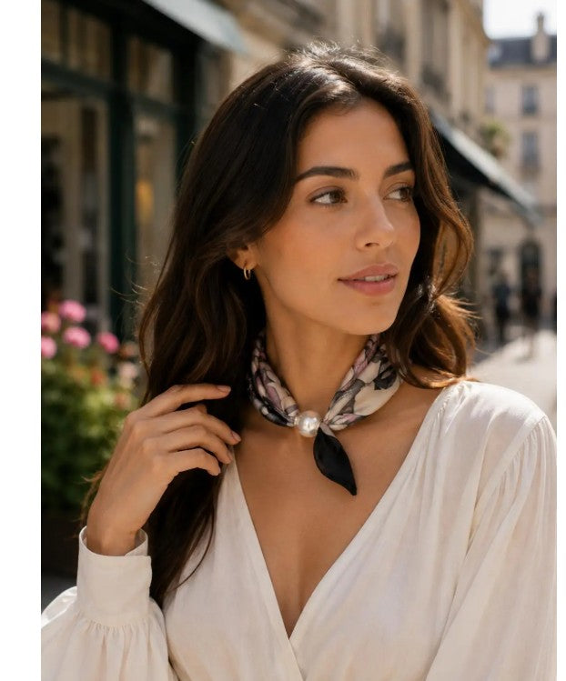 Best Angel Scarf with pearls & Magnetic Closure | Black BA4408-5