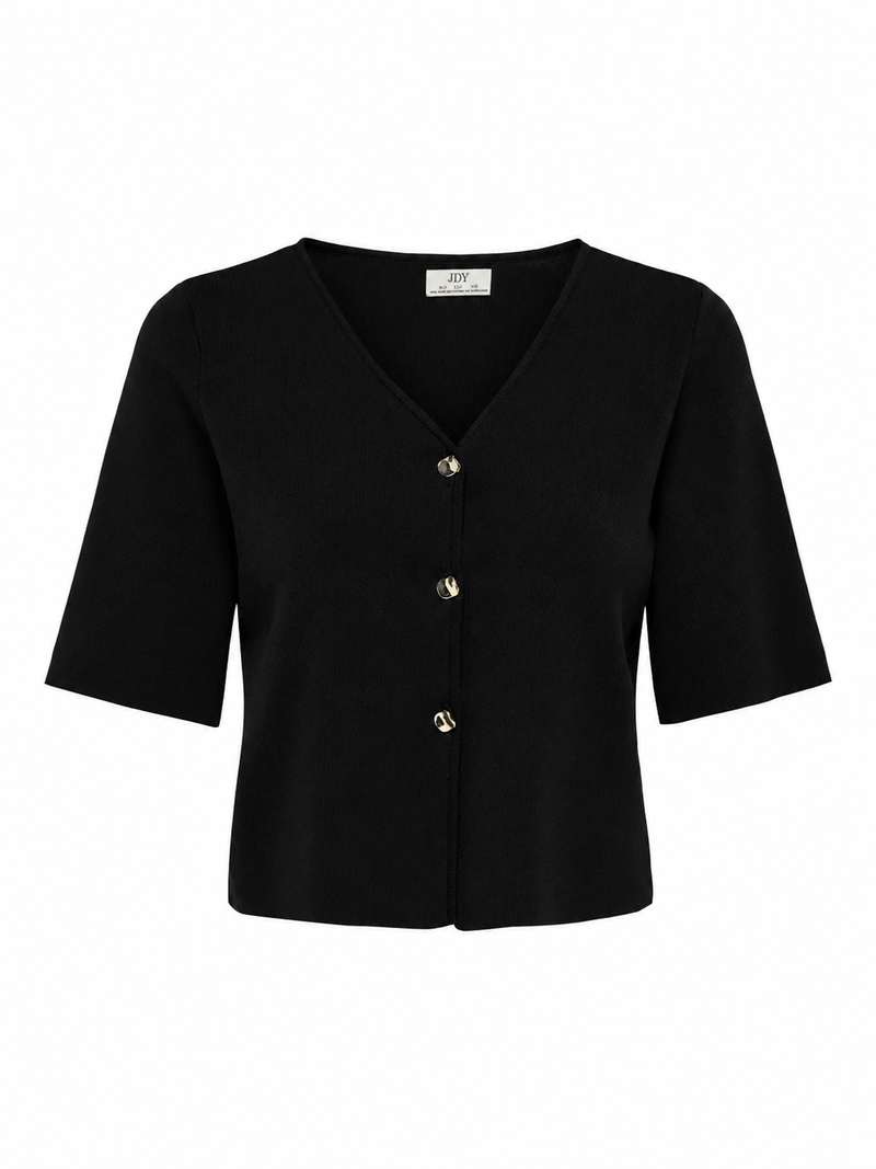JDY Astra 3/4 V-Neck Button Cardigan | Black