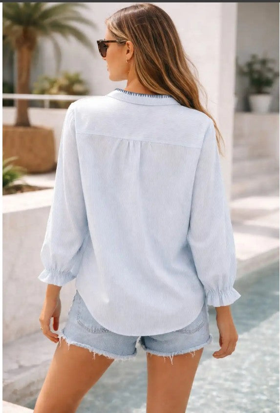Emma & Ashley Floral Embroidered Flowing Shirt | Blue CH-164-MA1
