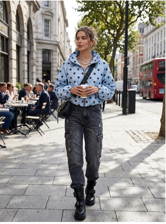 MAY MODA Rose Polka Dot Lightweight Jacket | Sky Blue