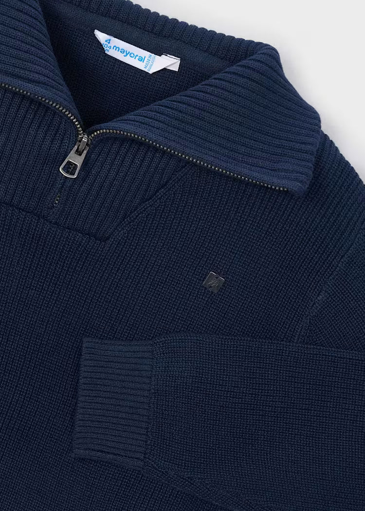 Mayoral Boys Half-Zip Ribbed Knit Sweater | Navy 4307