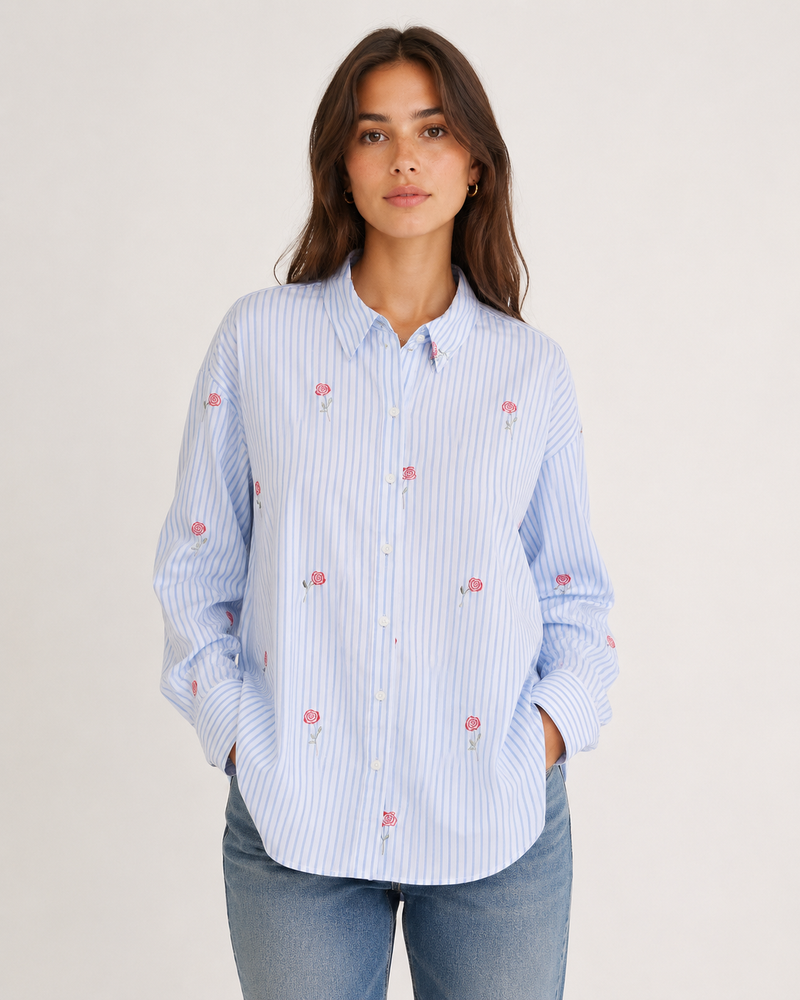 Vero Moda Tira Long Sleeve Woven Shirt | White/blue