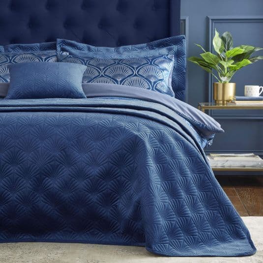 Catherine Landsfield Art Deco Pearl Bedspread |  Navy