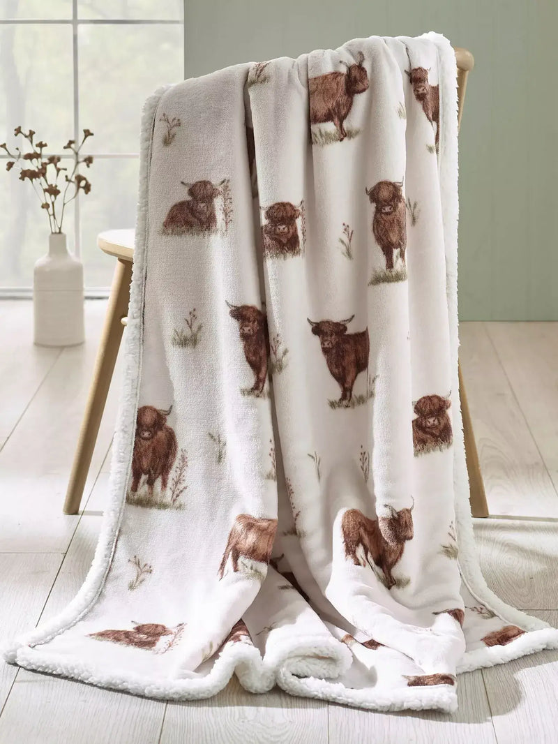 Catherine Lansfield Angus Highland Cow Throw | Natural