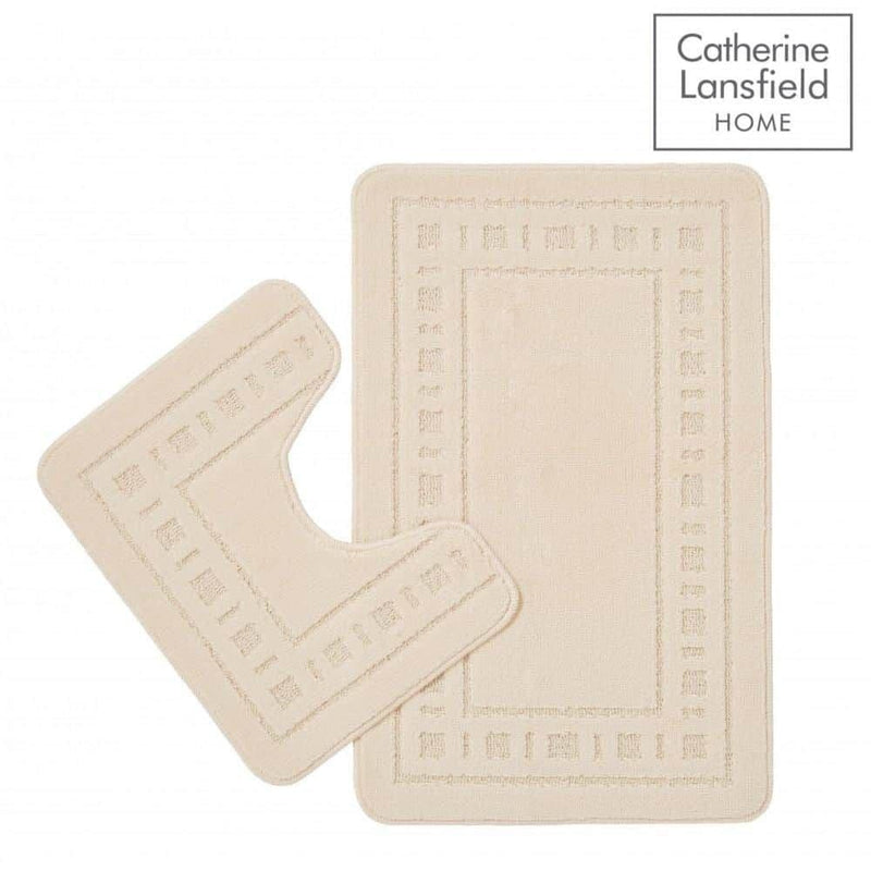 Catherine Lansfield Armoni Bath & Pedestal Mat Set | Cream