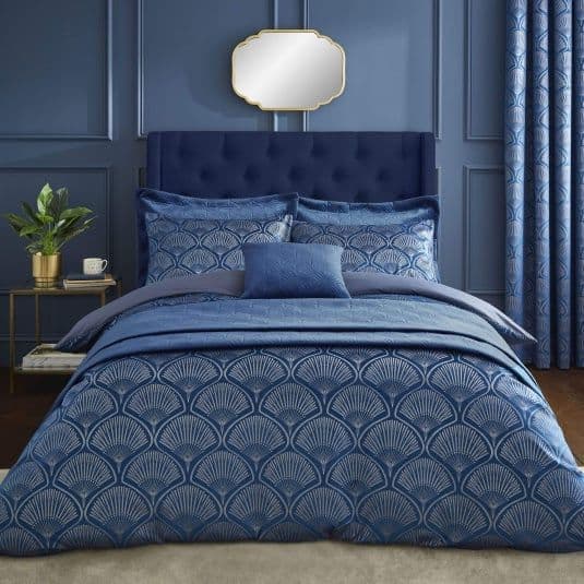 Catherine Lansfield Art Deco Pearl Quilt Set Navy