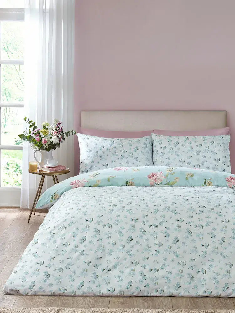 Catherine Lansfield Avebury Floral Quilt Set | Duck Egg