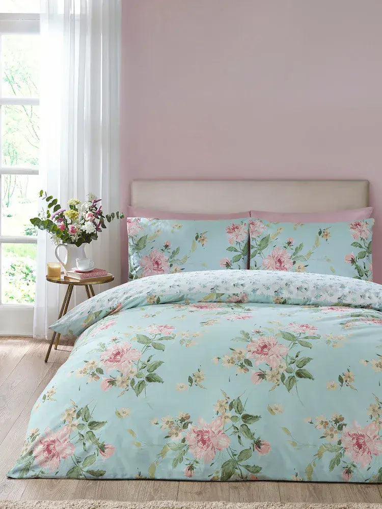 Catherine Lansfield Avebury Floral Quilt Set | Duck Egg