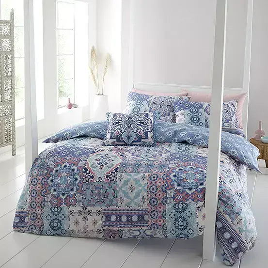 Catherine Lansfield  Boho Patchwork Quilt Set Blue