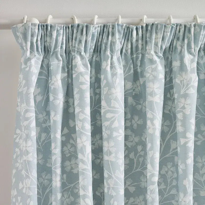 Catherine Lansfield Brooke Floral Pencil Pleat Curtains | Duck Egg