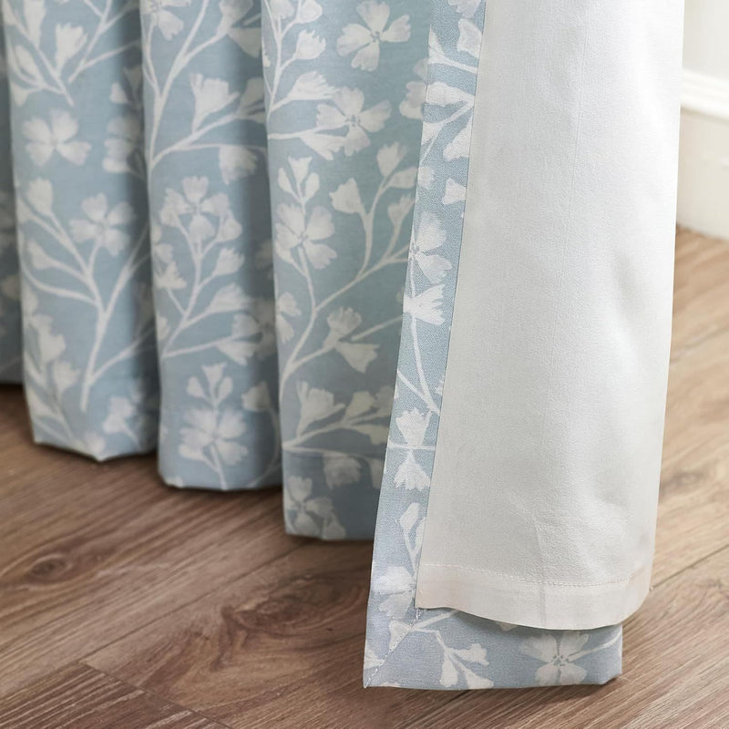 Catherine Lansfield Brooke Floral Pencil Pleat Curtains | Duck Egg