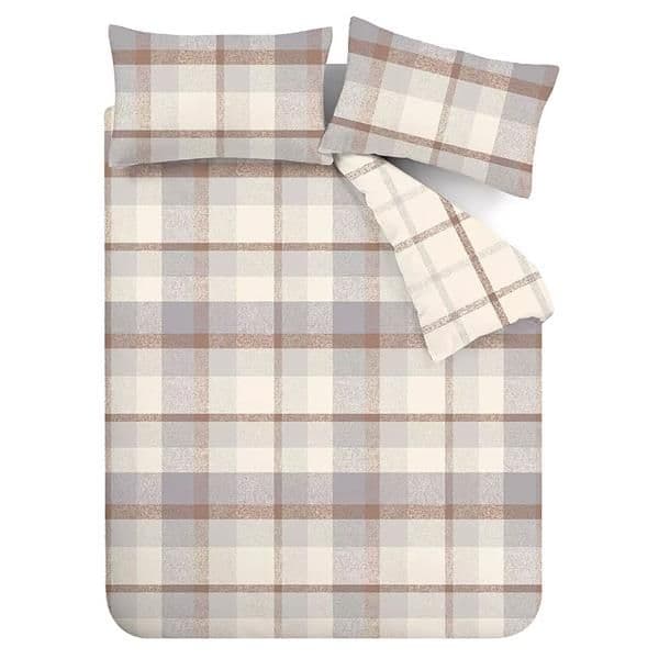 Catherine Lansfield Brushed Check Quilt Set | Natural