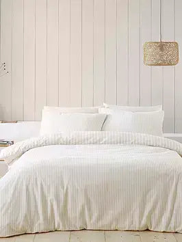 Catherine Lansfield Brushed Stripe Quilt Set |Natural