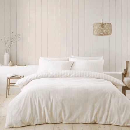 Catherine Lansfield Brushed Stripe Quilt Set |Natural