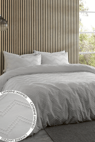 Catherine Lansfield Chevron Clipped Jacquard Duvet Set Natural