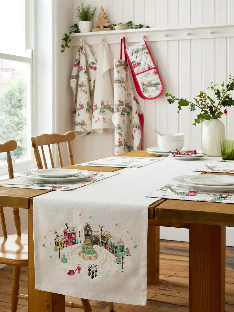 Catherine Lansfield Christmas Town Table Runner | Natural
