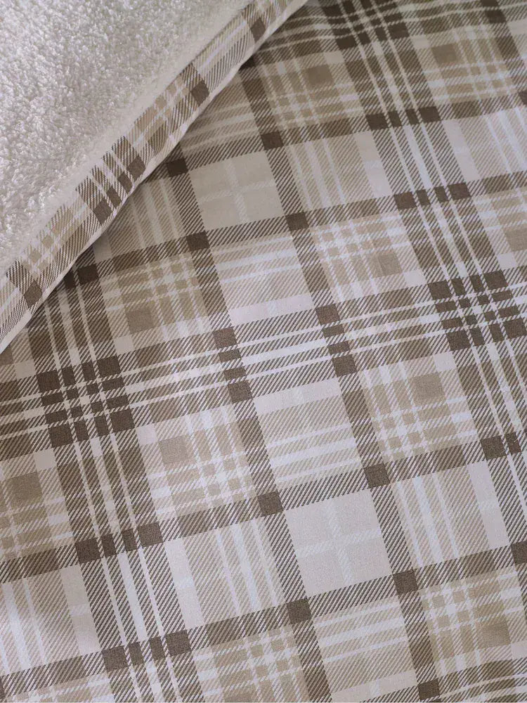 Catherine Lansfield Cosy Sherpa Check Quilt Set | Natural