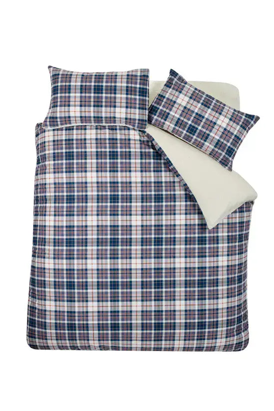 Catherine Lansfield Cosy Sherpa Check Quilt Set | Navy Check