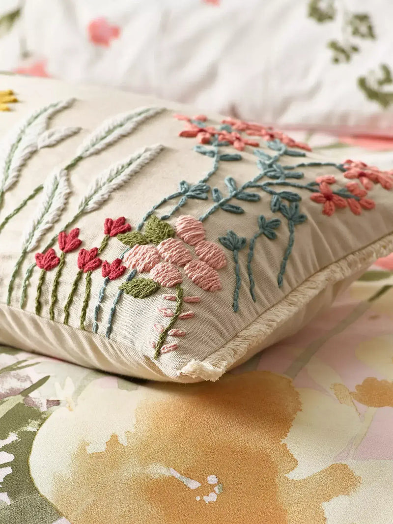 Catherine Lansfield Country Side Floral 30x50cm Boudoir Cushion | Natural