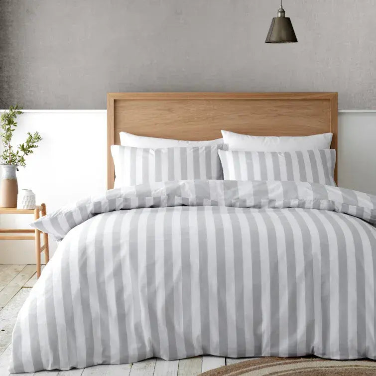Catherine Lansfield Cove Stripe Quilt Set  | Silver