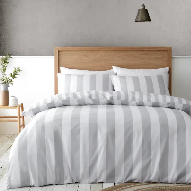 Catherine Lansfield Cove Stripe Quilt Set  | Silver