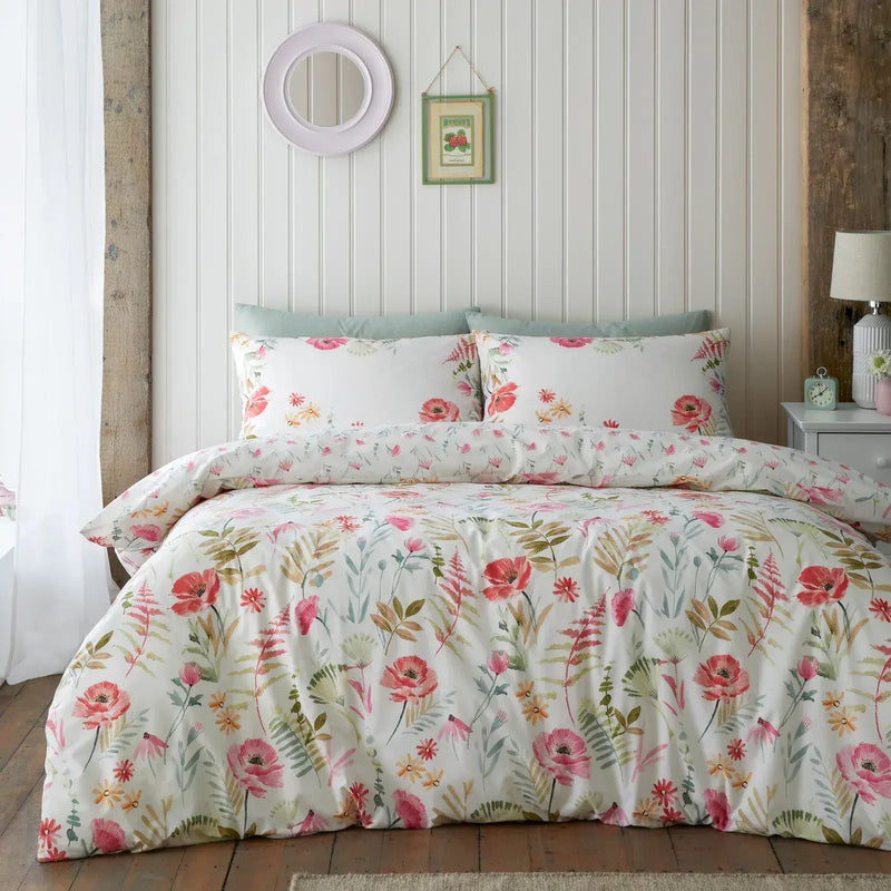Catherine Lansfield Ella Poppy Quilt Set   | Cream
