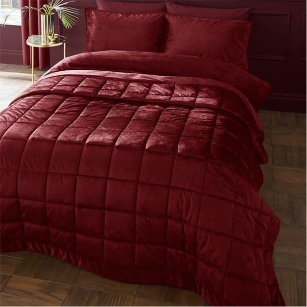 Catherine Lansfield  Kingsley Matt Velvet Bedspread | Raspberry