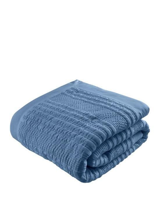 Catherine Lansfield Lennon Stripe Seersucker Bedspread |Blue