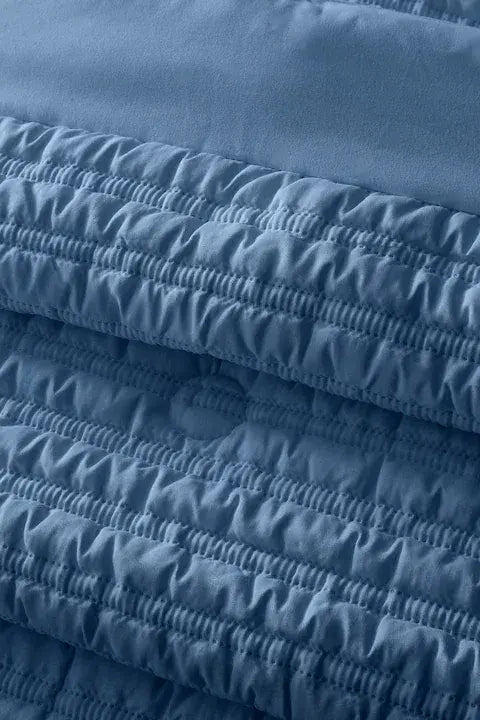 Catherine Lansfield Lennon Stripe Seersucker Bedspread |Blue