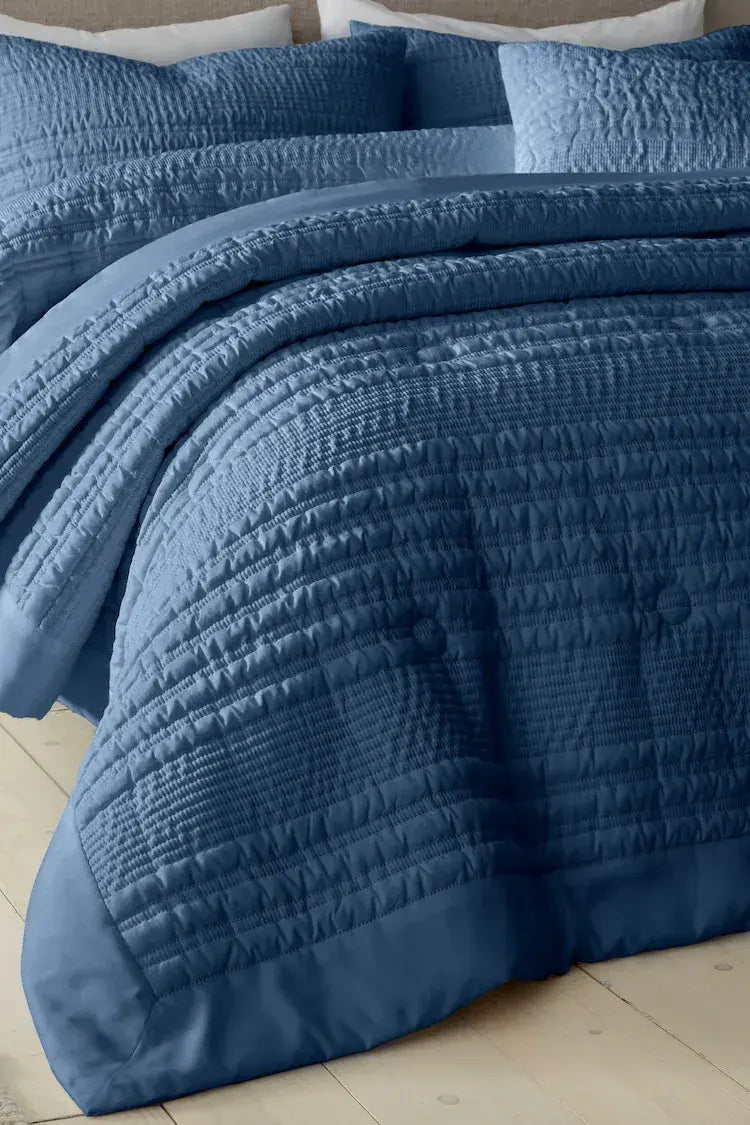 Catherine Lansfield Lennon Stripe Seersucker Bedspread |Blue