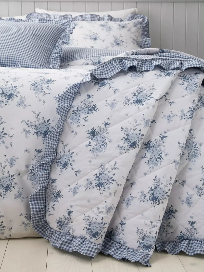 Catherine Lansfield Lucie Floral Bedspread 220x230 cm  | Blue