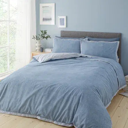 Catherine Lansfield Oslo Textured Trim Quilt Set  | Denim