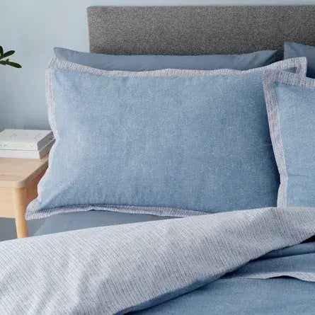 Catherine Lansfield Oslo Textured Trim Quilt Set  | Denim