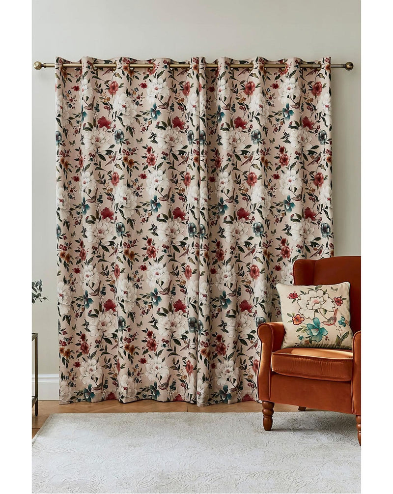 Catherine Lansfield Pippa Floral Birds Curtains| Natural