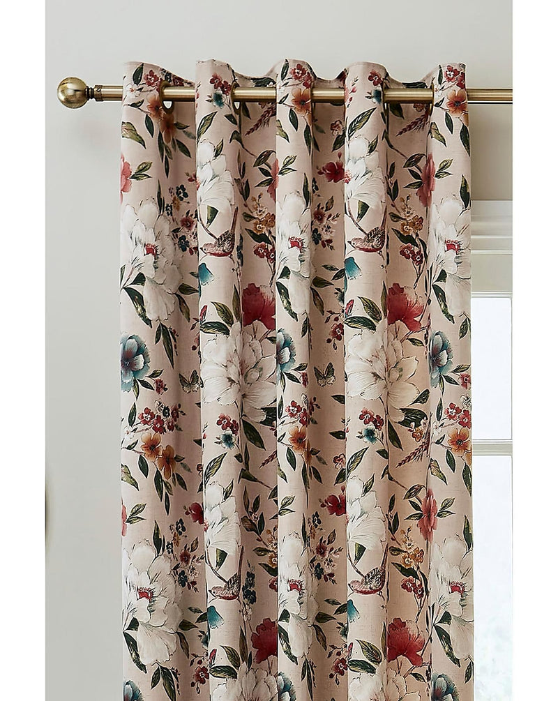 Catherine Lansfield Pippa Floral Birds Curtains| Natural