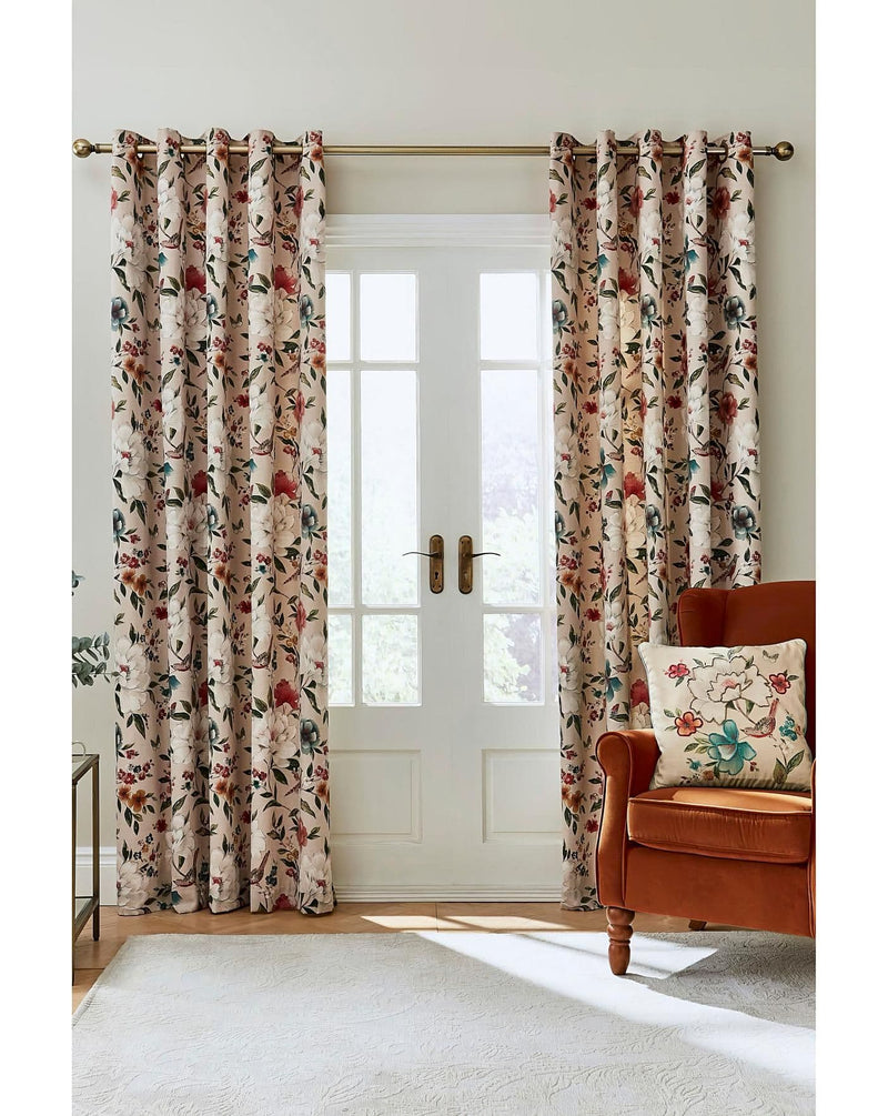 Catherine Lansfield Pippa Floral Birds Curtains| Natural