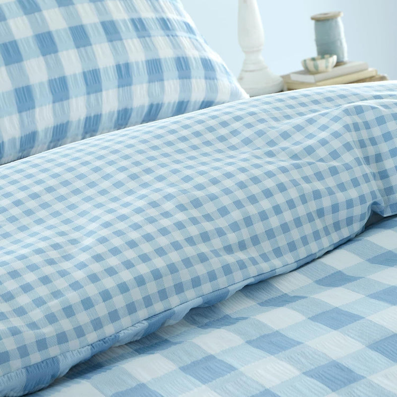 Catherine Lansfield Seersucker Gingham Check Quilt Set  | Blue
