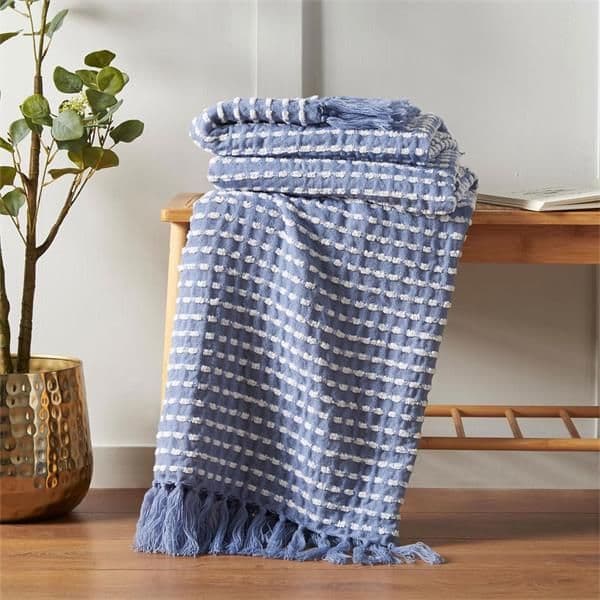 Catherine Lansfield Stab Stitch Throw | Blue