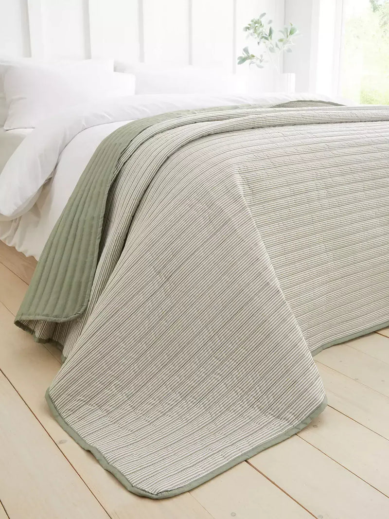 Catherine Lansfield Stripe Bedspread 220x230cm | Green