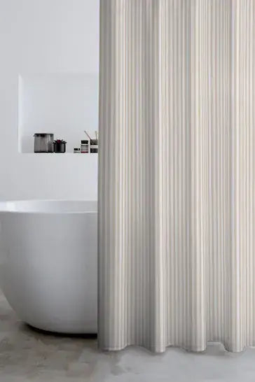 Catherine Lansfield Timeless Stripe Shower Curtain | Natural