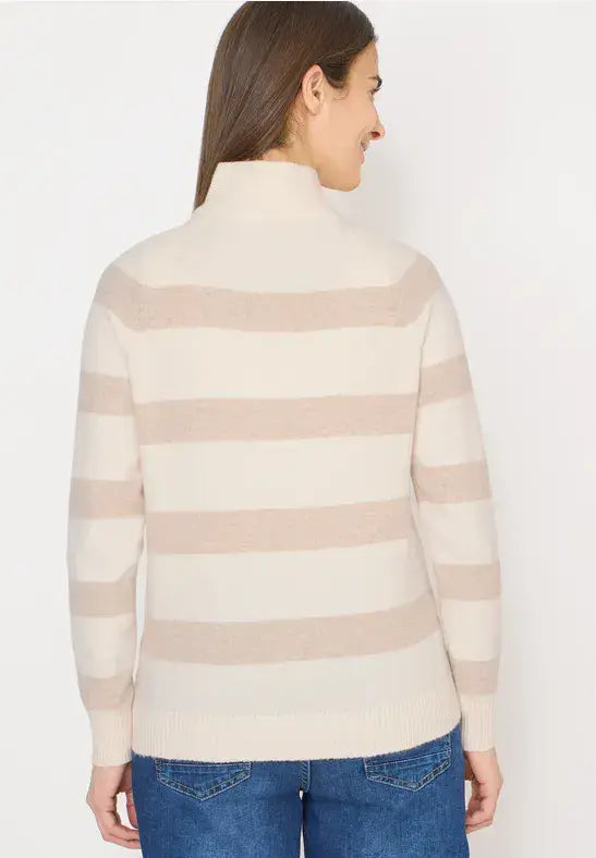 CECIL  Cosy Stripe Troyer Pullover | Beige 303753