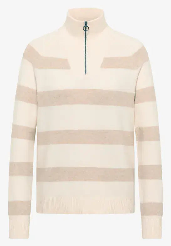 CECIL  Cosy Stripe Troyer Pullover | Beige 303753