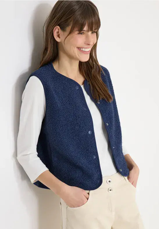 CECIL Curly Fake Wool Vest | Denim Blue 220309