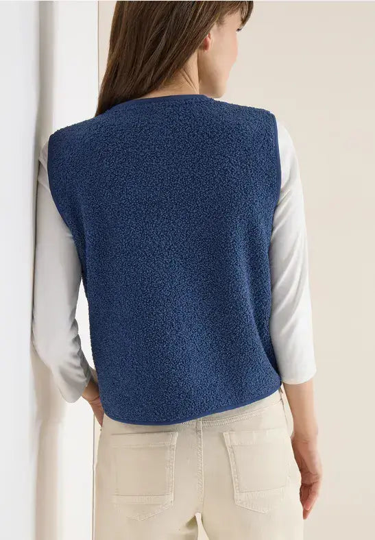 CECIL Curly Fake Wool Vest | Denim Blue 220309